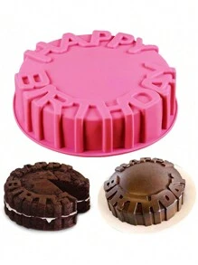 SikeSike 1pc Round Birthday Letter Cake Silicone Mold, 3D Mousse Handmade Cake Jelly Tart Bread Baking Mold - Pink - View 3
