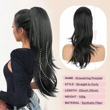 22inch/55cm Drawstring Ponytail Extension Multi-Layered Hairpieces Stand Up High Pony Tails Long Straight To Curly Hair Extensions Clip In Ponytails Highlight Soft Natural Synthetic Hairpiece Black Ash Brown Blonde For Daily Party Halloween Christmas - 灰金髮混合淺金髮 - 查看 9