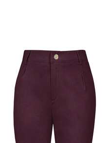 Pantalones livianos de unicolor y ajuste slim, adecuados para ir al trabajo y uso casual diario, primavera/verano - Rojo violeta - Ver 5