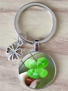 1pc Lucky Four Leaf Clover Keychain Alloy Pendant Time Gemstone Glass Crystal Handbag Men's Car Lucky Jewelry Fashion Gift School Car Accessories Cute Goth Y2k