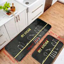 2 chiếc, Chất liệu vải nỉ, Thảm nhà bếp tối giản & cao cấp, Trang trí nhà cửa, Thảm nhà bếp họa tiết đa dạng, Thảm mềm chống bụi bẩn & dễ vệ sinh, Thích hợp cho nhà bếp và các khu vực khác - màu đen - Xem 13