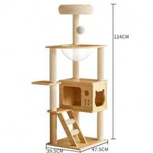Wooden Cat Climbing Frame, One-Piece Large Cat Scratching Frame, Capsule Pet Kennel Indoor Pet Climbing Toys Scratch-Resistant - N6-48x19x16in - Xem 1