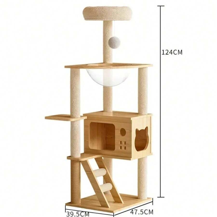 Wooden Cat Climbing Frame, One-Piece Large Cat Scratching Frame, Capsule Pet Kennel Indoor Pet Climbing Toys Scratch-Resistant - N6-48x19x16in - Xem 1