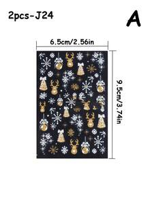 2 件装圣诞美甲贴纸，冬季圣诞树麋鹿雪花金银色闪光粉粘性指甲贴，反光闪亮闪光金麋鹿银雪花贴纸，适用于美甲装饰 - 彩色 - 查看 7