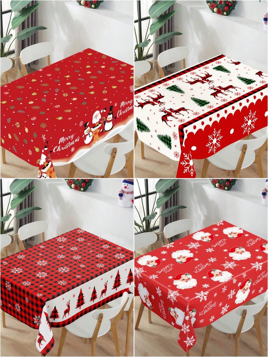 1pc 130*220cm Christmas Design Plastic Table Runner, Santa Claus Snowman Penguin Snowflake Elk Christmas Tree Design Plastic Table Runners, Christmas Party Disposable Tablecloth Table Cover Perfect Decoration For Christmas 2025 New Year Home Christmas Party Room Dinning Table Decoration Supplies, Christmas Ornaments, Christmas Gifts, Christmas Decoration Birthday Christmas Decorations Winter Room Decor - Christmas Wallpaper - View 1