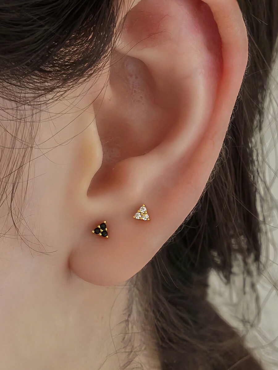 1pc 925 Sterling Silver Tiny Three Stone Triangle Internally Threaded