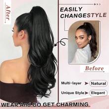 22inch/55cm Drawstring Ponytail Extension Multi-Layered Hairpieces Stand Up High Pony Tails Long Straight To Curly Hair Extensions Clip In Ponytails Highlight Soft Natural Synthetic Hairpiece Black Ash Brown Blonde For Daily Party Halloween Christmas - Ash Brown mix Ash Blonde - Xem 4