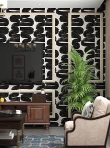 1buc, Peel & Stick Imprimat cu artă europeană Frunze de ginkgo alb-negru, gresie și hârtie de perete, decorațiuni pentru interior pentru renovarea mobilierului, detașabil, autoadeziv, impermeabil, anti-alunecare, rezistent la uzură, hârtie de vinil pentru raft și rolă de căptușeală pentru sertar pentru uz casnic, autocolante pentru renovare. Panouri de perete, hârtie de perete, tapete, articole de decorare de primăvară împrospătează-ți casa, autocolante de decor Rama