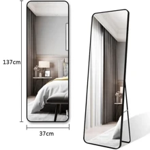 Wevalley WeValley 137 x 37 cm Standspiegel, Bodenspiegel, Wandspiegel, Freistehender Spiegel, Aluminiumlegierung mit Rahmen-Schwarz