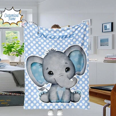 1 Digital Printed Custom Blanket, A Modern And Cute Elephant Element Flannel Blanket - Suitable For All Seasons, Easy To Care For, Suitable For Sofas, Beds, And Travel