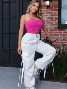 Parachute Loose Cargo Pants Tailored High Waist Pockets Women's Clothing Fashion Spring Summer - 白色 - 查看 3