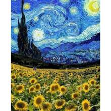 1 件梵高向日葵花朵星空艺术画海报印刷油画帆布画现代家居装饰礼物无框架 - 彩色 - 查看 13