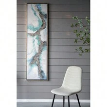 Set Of 2 Elongated Modern Abstract Oil Painting,, Rectangle Framed Wall Art, 20" X 71"