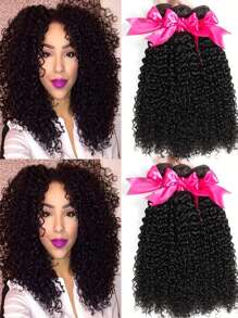 3 件卷曲束人发接发缝制卷曲人发纬纱自然黑发