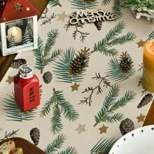 2025 圣诞松果和星星圣诞快乐桌布，季节性冬季绿色厨房餐桌装饰，适合家庭聚会，13x72 英寸 - 綠色 - 查看 1