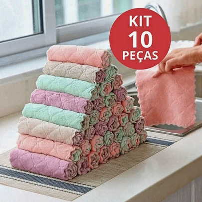 10 pcs Pano Absorvente Anti Óleo Para Cozinha / Toalha De Limpeza De Veludo Cozeinha / Toalha De Mesa / Pano De Microfibra