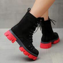 Women Mid-Calf Boots With Thick Soles, For Autumn/Winter - Black - View 3