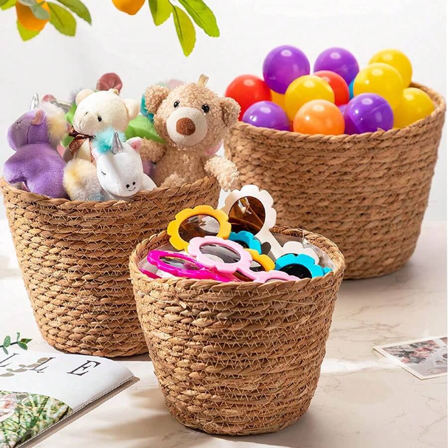 1 chậu hoa đan sẵn có, giỏ mây đựng đồ để bàn, thùng đựng đồ lưu trữ - Nhiều màu - Xem 1