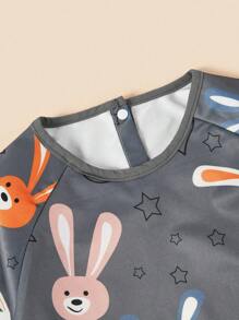 兔子圖案嬰兒長袖圍兜