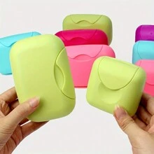 1pc Portable Travel Soap Dish, Waterproof Soap Box With Cover And Lock Clasp, Solid Color Plastic Soap Tray, Soap Storage Box, Bathroom Travel Accessories Home Bathroom Decor Fall Decor Back To School - Multicolor - View 9