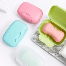 1pc Portable Travel Soap Dish, Waterproof Soap Box With Cover And Lock Clasp, Solid Color Plastic Soap Tray, Soap Storage Box, Bathroom Travel Accessories Home Bathroom Decor Fall Decor Back To School - Multicolor - View 5