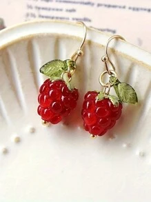 1 Par de Pendientes con borlas en forma de frambuesas rojas/fresas para mujeres, frescos y dulces, elegantes y de moda, versátiles