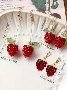 1 Par de Pendientes con borlas en forma de frambuesas rojas/fresas para mujeres, frescos y dulces, elegantes y de moda, versátiles
