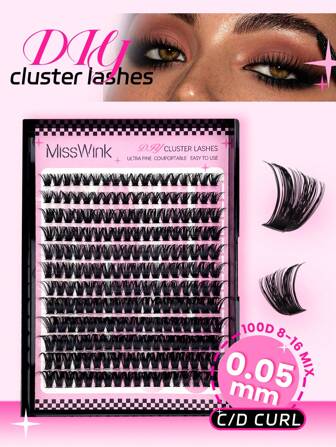Miss Wink 100D 超柔软全新手工睫毛延长，更自然柔软 8-16 毫米混合 216 件假睫毛，C/D 0.05 毫米混合套装，适合日常化妆打造卡通睫毛，单簇卷曲和 3D 睫毛簇，睫毛簇，单根睫毛，睫毛，假睫毛