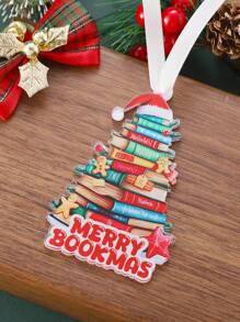 1pc Merry Bookmas Acrylic Hanging Decor - Library Book Pile, Santa Hat, Gingerbread Man, Tree Shape, Window Hanging Decoration, Decoration Gift For Book Lovers