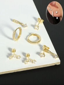 1-3 perechi de cercei cu șuruburi din aur CZ pentru femei, cercei cu șuruburi CZ strălucitori pentru cartilaj Helix, tragus, lobul urechii, piercing bijuterii, placat cu aur de 18K, calibrul 20