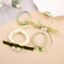 8 Stück Haargummis mit grünen Lilien Blumen für Damen, hochelastische Haarscrunchies, für Frühling und Sommer elegant, Haraccessoires, Pferdeschwanz, Haargummi, Haarbobbles