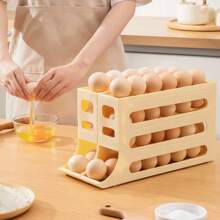 Egg Holder Dispenser Organizer Egg Tray Refrigerator Transparent 4 Tier 30 Eggs Automatic Holder - Multicolor - Ver 4