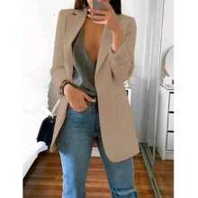 Women's Tailored Blazer Maxi Jacket Twill - 黑色 - 查看 2