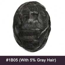 EHairc Toupee Hair For Men 0.1mm Poly Skin Human Hair Men's Toupee Durable PU Toupee Hair System For Men Base Size 8x10 Inch 130% Density Mens Wig Hairpieces - 1B05#關黑+5%白 - 查看 2