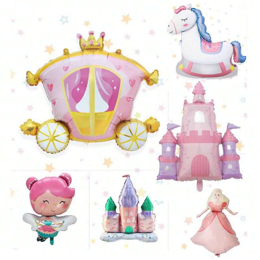 1pc Elegant Princess Style Balloon, Cute Castle, Princess, Fairy, Unicorn Shaped, Birthday Party Princess Theme Decoration - Multicolor - View 1