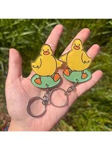 2pcs Cute Yellow Duck Pressing Style Keychain, Acrylic Cartoon Duck Keychain With Heart Design,For Jewelry Making Crocheting Crafts Arts Backpack Decor,Luxury Handbag Accessory,Valentine's Day,Fashion Jewelry Accessories,Couples Birthday & Holiday Gifts,Suitable For Bag Charm Car Keys - Multicolor - View 3