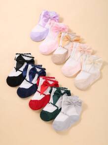 10双随机组合女童婴儿袜子，蝴蝶结装饰，袜口柔软蕾丝设计，可爱时尚，生日礼物 - 彩色 - 查看 5