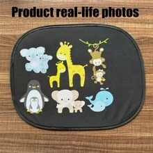 2 piezas Parasol de ventana para automóvil con dibujos animados, Parasol de ventana lateral de película electrostática de PVC con ventosa, protección UV, aislamiento térmico y pantalla solar