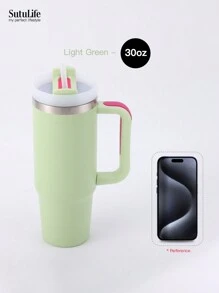 1 pieza, Vaso de 30 onzas con asa, Vaso al vacío reutilizable, Vaso aislado con tapa y pajitas, Tapa hermética, Vaso aislado, Mantiene frío, calor y hielo durante horas, de vuelta al colegio