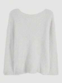 Solid Color Asymmetrical V-Neck Flared Long Sleeve Sweater,Long Sleeve Tops Casual - White - View 4