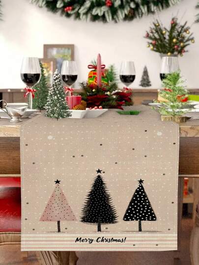 1 Stück Tischläufer mit Weihnachtsbaummuster, Weihnachtsdekoration für Zuhause, Innen-/Außenpartyzubehör, Raumdekoration. Geeignet für Weihnachtsdekoration Zuhause in Küche und Weihnachtspartydekoration (4 Stücke Platzsets, 1 Stück Kissenbezug sind zur Auswahl verfügbar)
