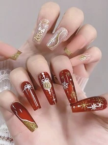 2 件装圣诞美甲贴纸，冬季圣诞树麋鹿雪花金银色闪光粉粘性指甲贴，反光闪亮闪光金麋鹿银雪花贴纸，适用于美甲装饰 - 彩色 - 查看 4