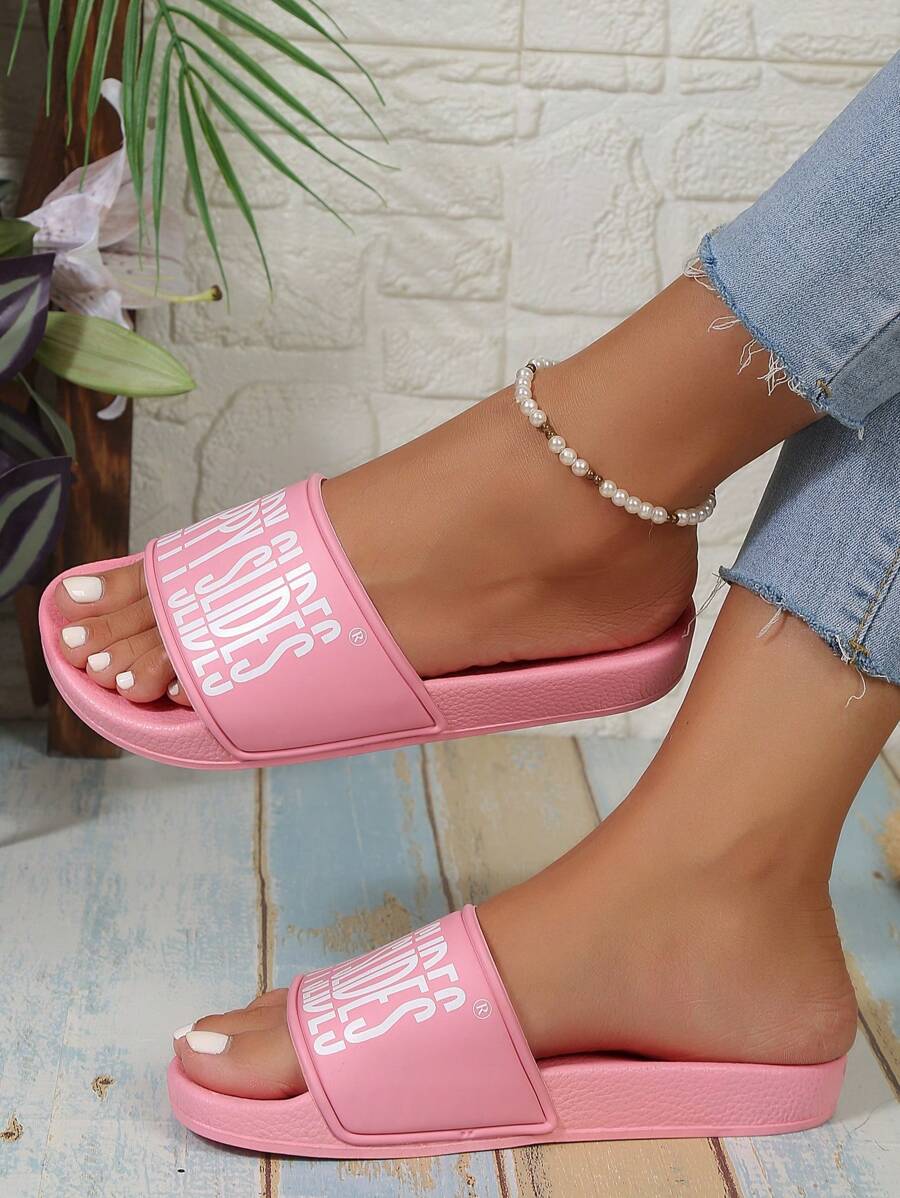 2024 新款夏季白色柔软时尚舒适沙滩拖鞋，耐用防滑减震简约家居浴室拖鞋 - 粉色 - 查看 1