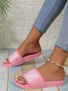 2024 新款夏季白色柔软时尚舒适沙滩拖鞋，耐用防滑减震简约家居浴室拖鞋 - 粉色 - 查看 2