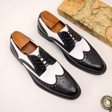 Oxford-Schuhe für Herren Große Größen, Brogue-Design, Flügelkappe, Patchwork Schwarz & Weiß, formelle Abendschuhe, Hochzeitsfeier, Business, Mode, vielseitig, Herren-Lederschuhe