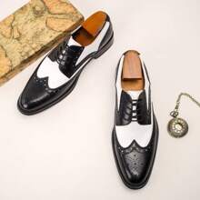 Oxford-Schuhe für Herren Große Größen, Brogue-Design, Flügelkappe, Patchwork Schwarz & Weiß, formelle Abendschuhe, Hochzeitsfeier, Business, Mode, vielseitig, Herren-Lederschuhe