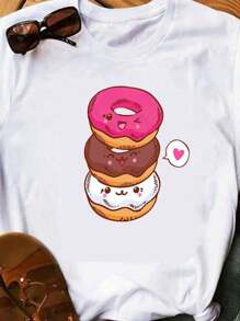 Women's T-Shirt With Donuts Print, Kawaii - 白色 - 查看 1