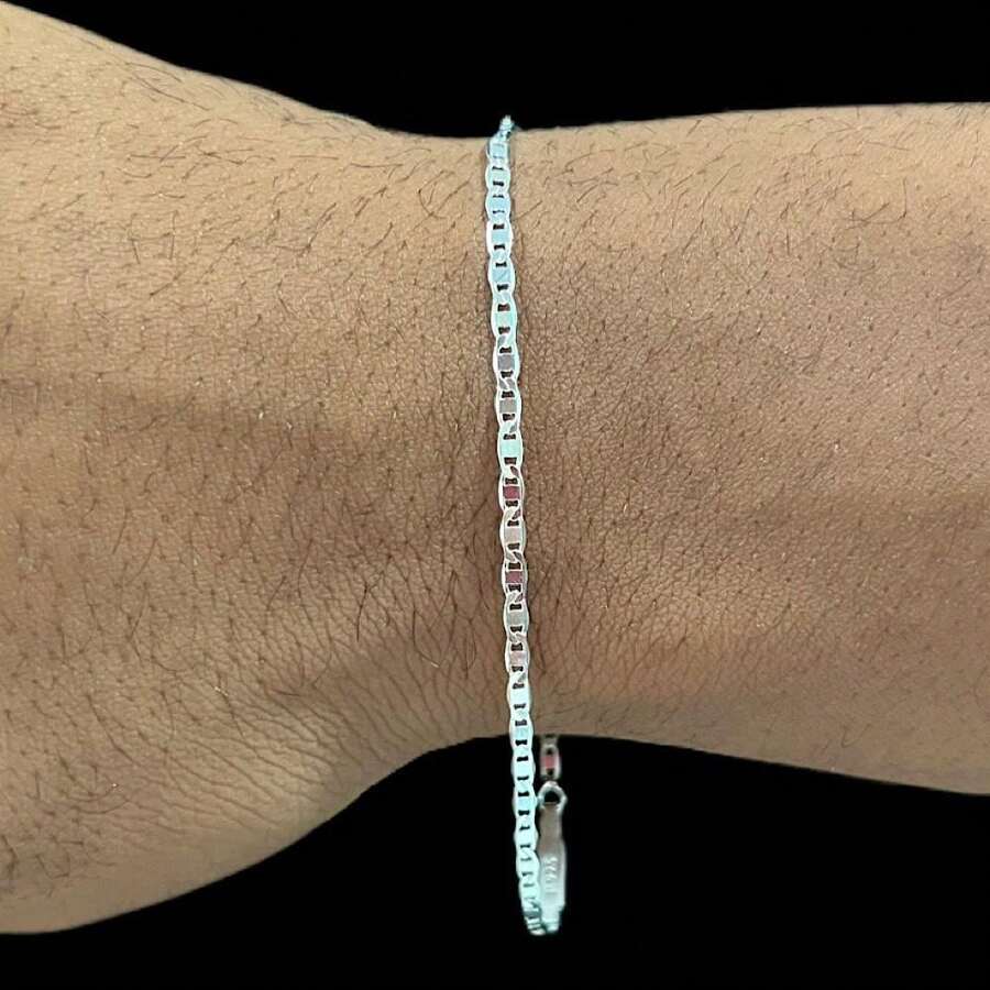Men's Thin Silver Bracelet Piastrini 18cm 925 Silver Plated - 銀色 - 查看 1
