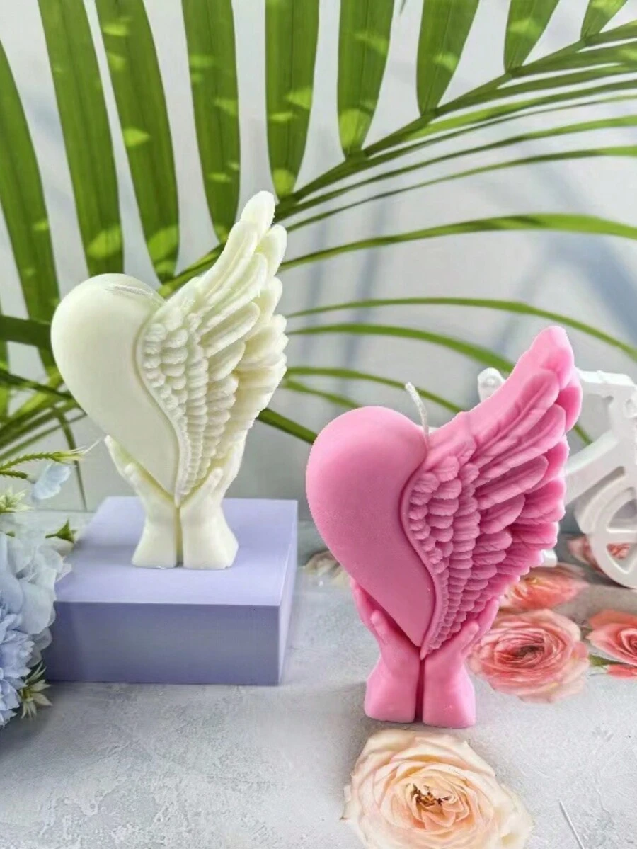 1 件装硅胶模具适用于 DIY 心形翅膀香薰蜡烛石膏香薰石家居装饰配件 - 粉色 - 查看 1