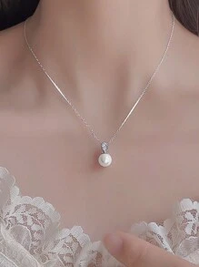 BALMORA 1 st. Sterling S925 Zilveren Eenvoudige Elegante Retro Parel Zirkonia Hanger Ketting Voor Vrouwen Mode Trendy Kraag Ketting Verjaardagsfeest Sieraden Cadeau